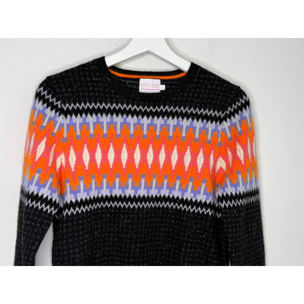 Brodie Cashmere Electric Fairisle Mini Sweater Tinder/Orange/Lavender Womens XS - Picture 3 of 9